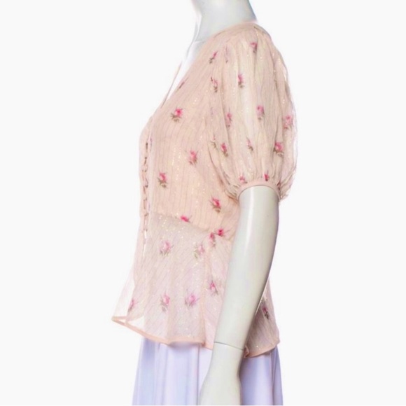LoveShackFancy powder blush pink short sleeve blouse NWT - Picture 2 of 4